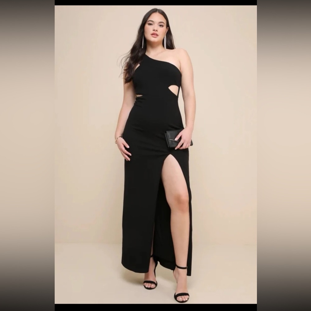 NWT Lulus Show-Stopping Style Black One-Shoulder Cutout Maxi Dress 
size Large - Picture 5 of 12